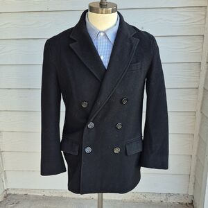 APC Black Weave Wool Blend Medium Mens Military Peacoat Coat